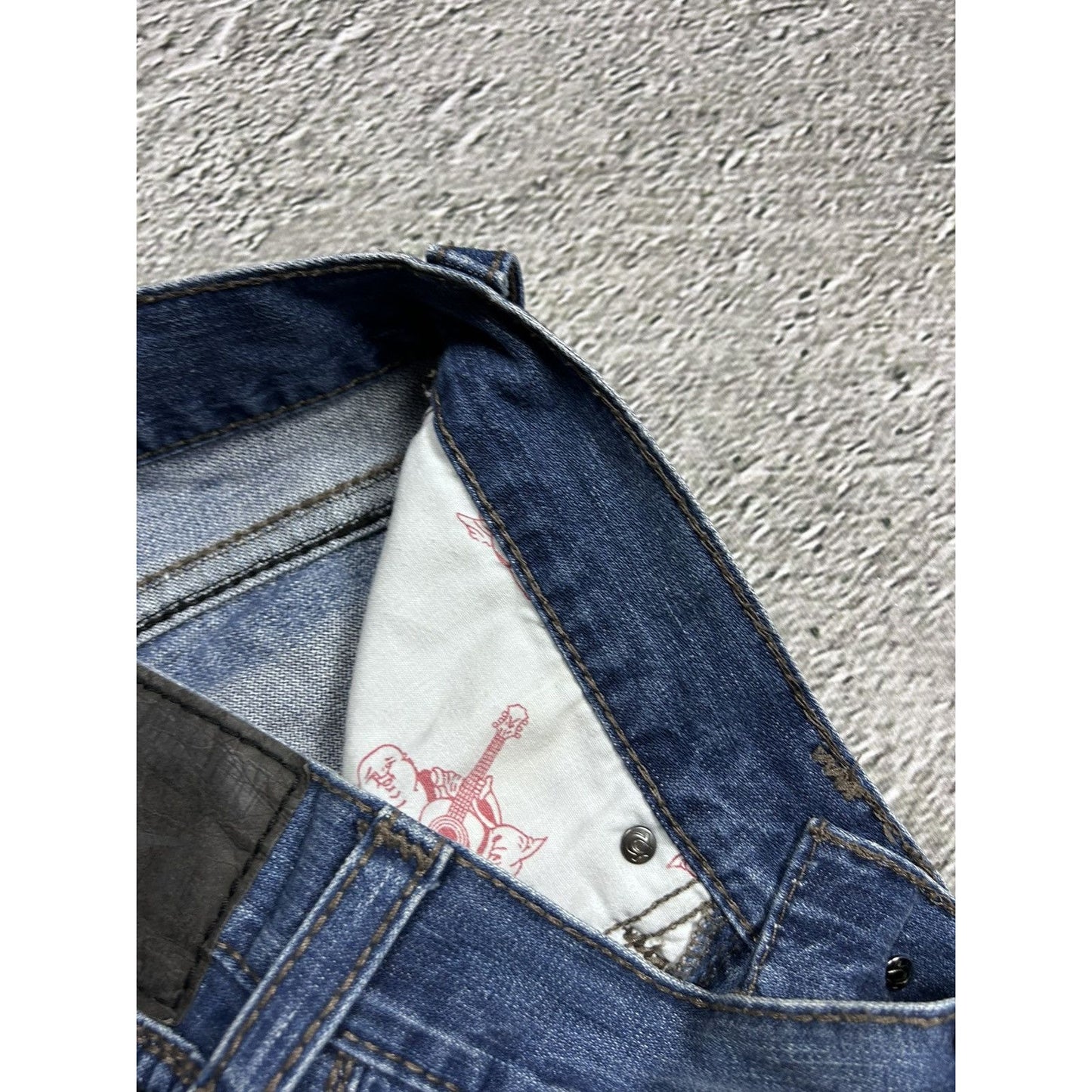 True Religion navy jeans black thick stitching Bobby