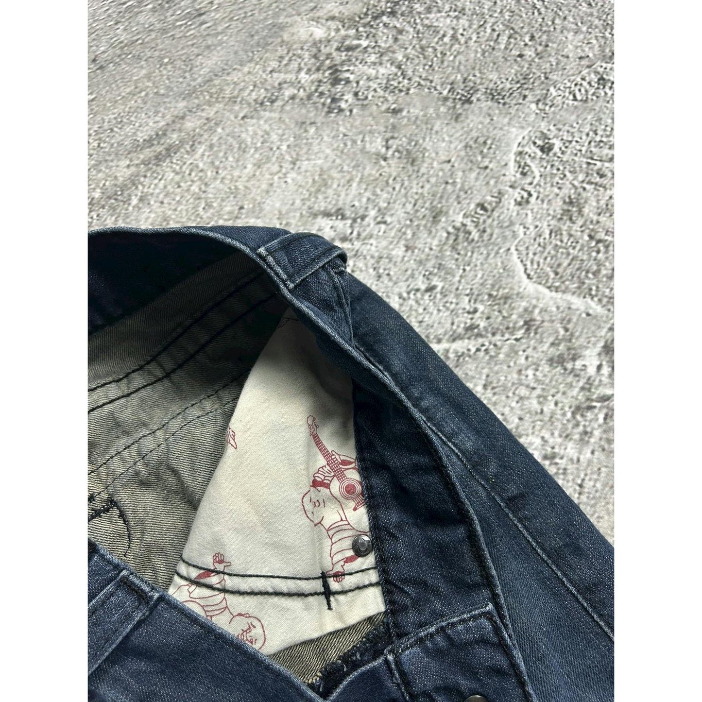 True Religion vintage jeans navy thick stitching orange Y2K