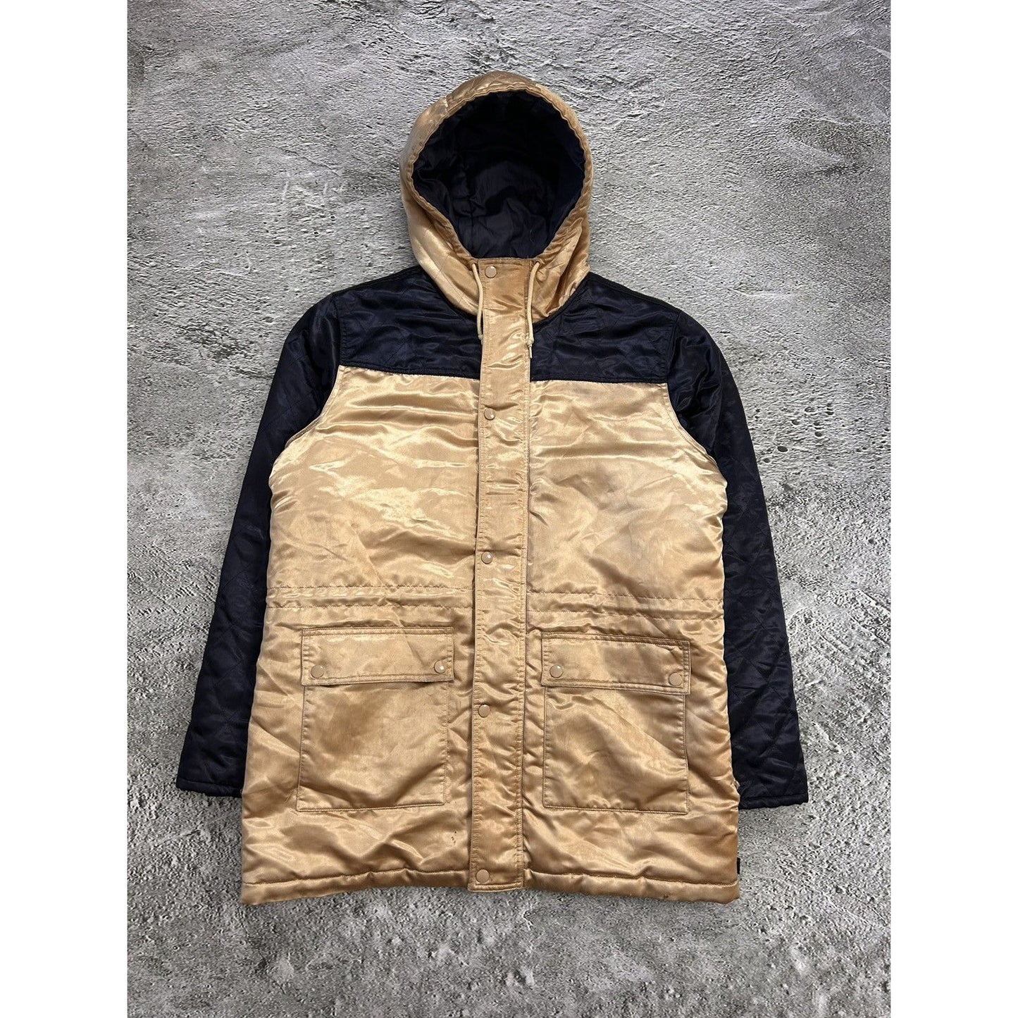 Supreme Quilted Satin Gold/Navy Parka Jacket Big Logo AW14