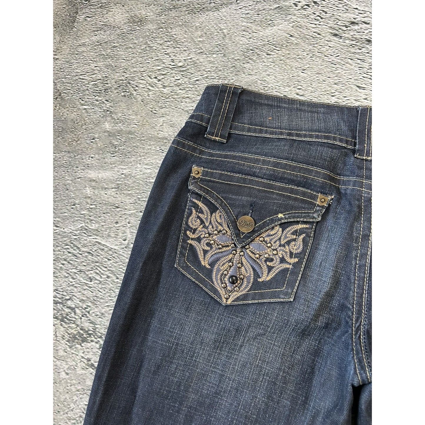 Y2K jeans flared house of denim navy blue low rise bootcut