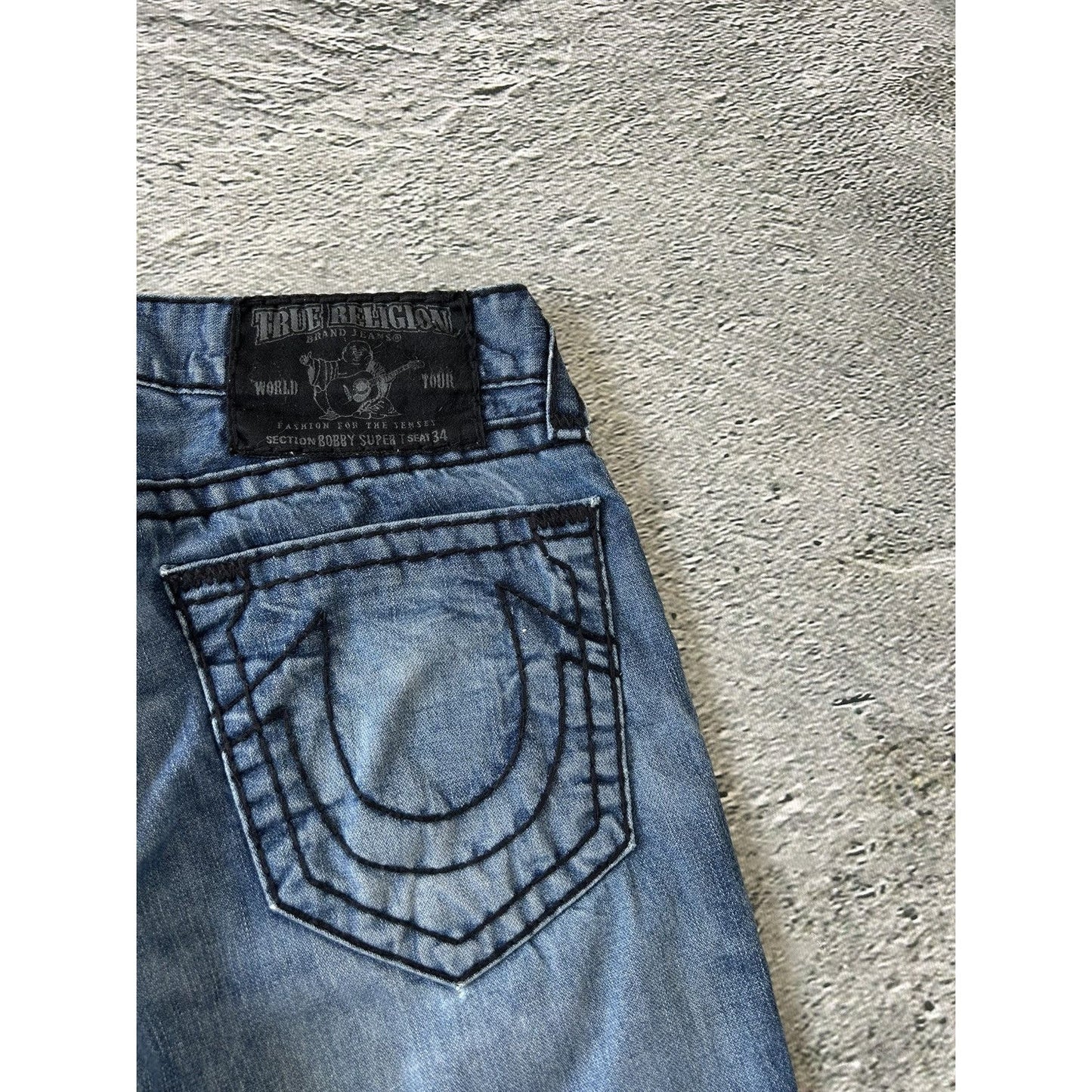 True Religion blue jeans black thick stitching Y2K Bobby