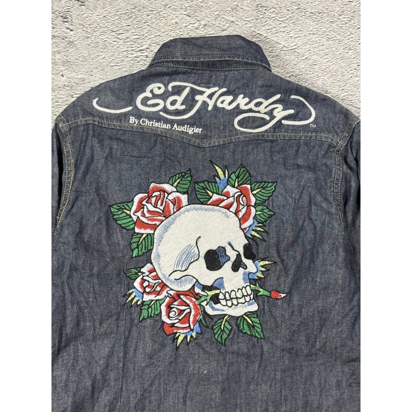 Ed Hardy denim shirt button up Y2K