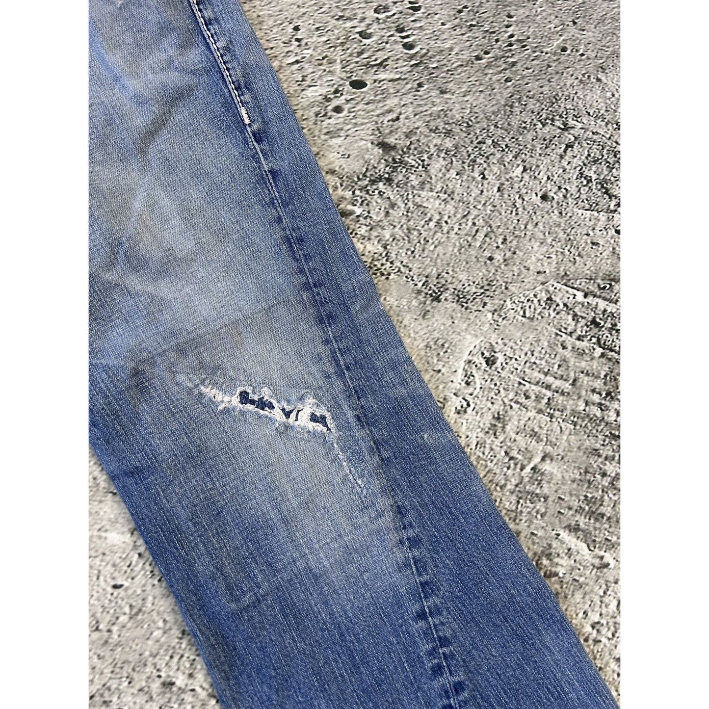 True Religion baby blue jeans white stitching Y2K bootcut