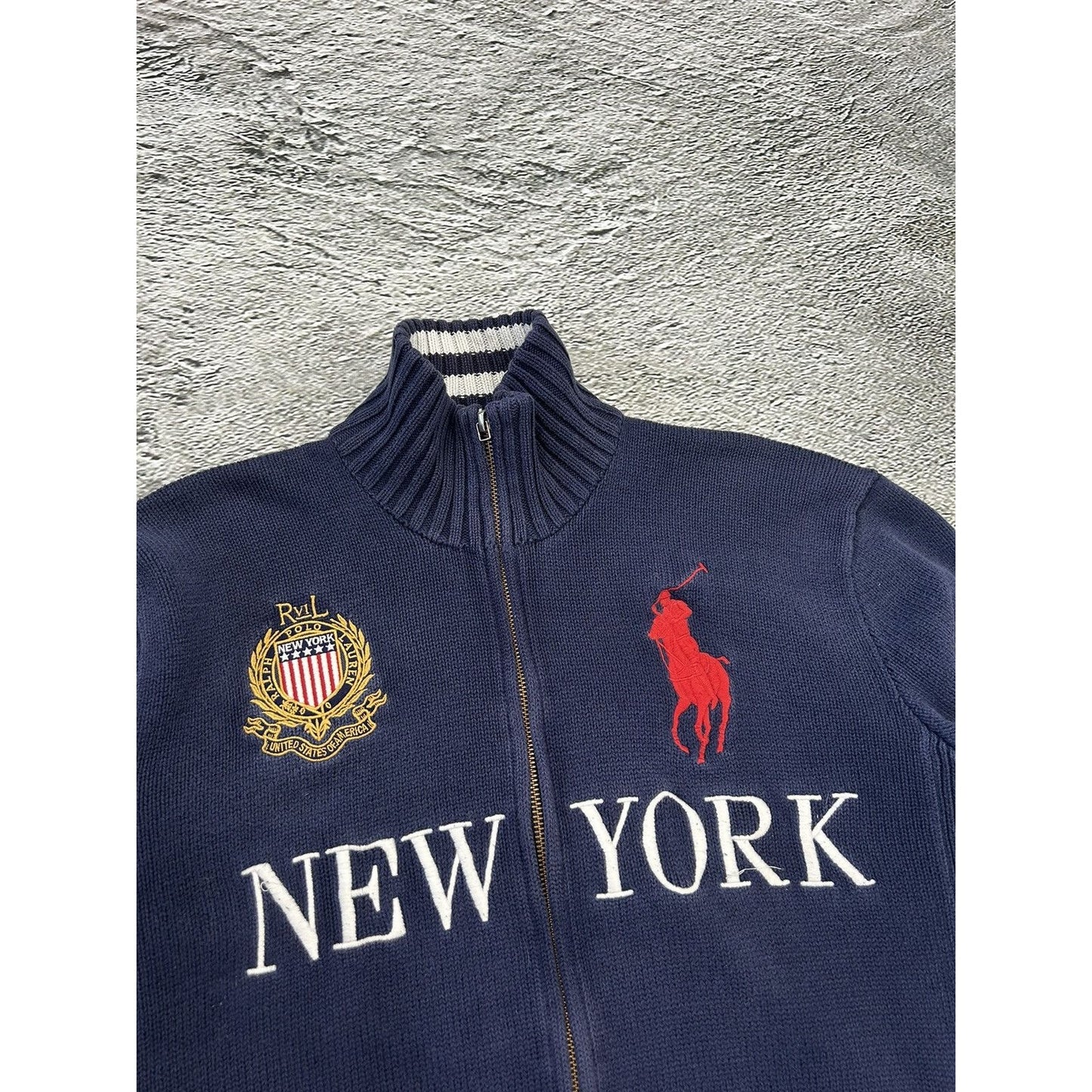 New York Polo Ralph Lauren zip sweater navy knit cardigan