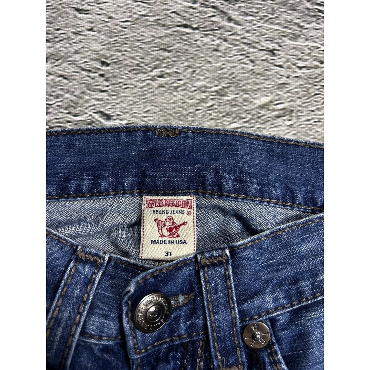 True Religion navy jeans black thick stitching Bobby