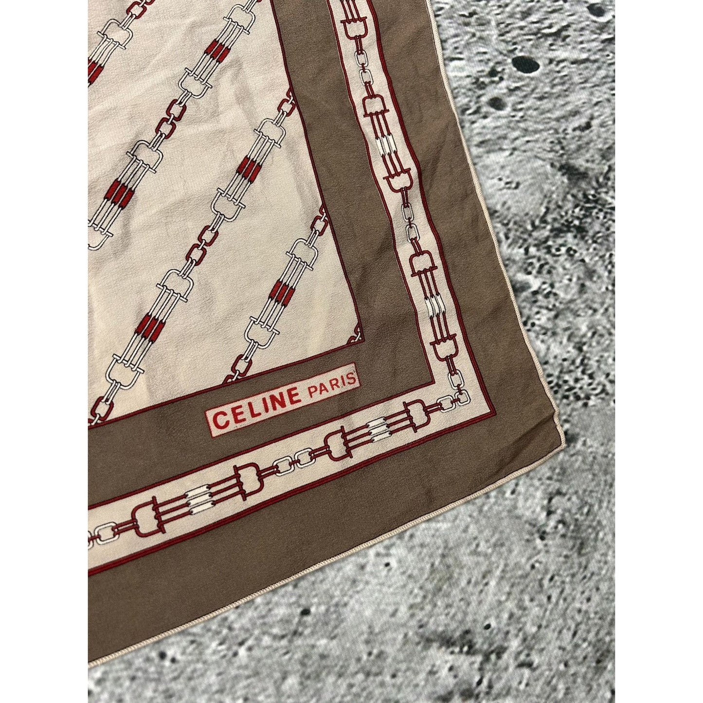 Celine silk scarf vintage brown beige chains