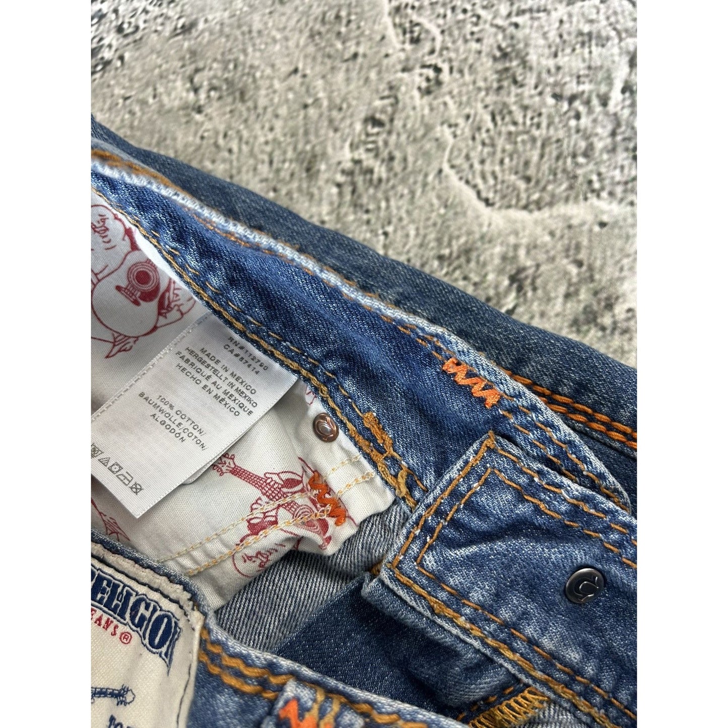 True Religion blue jeans thick stitching straight Y2K