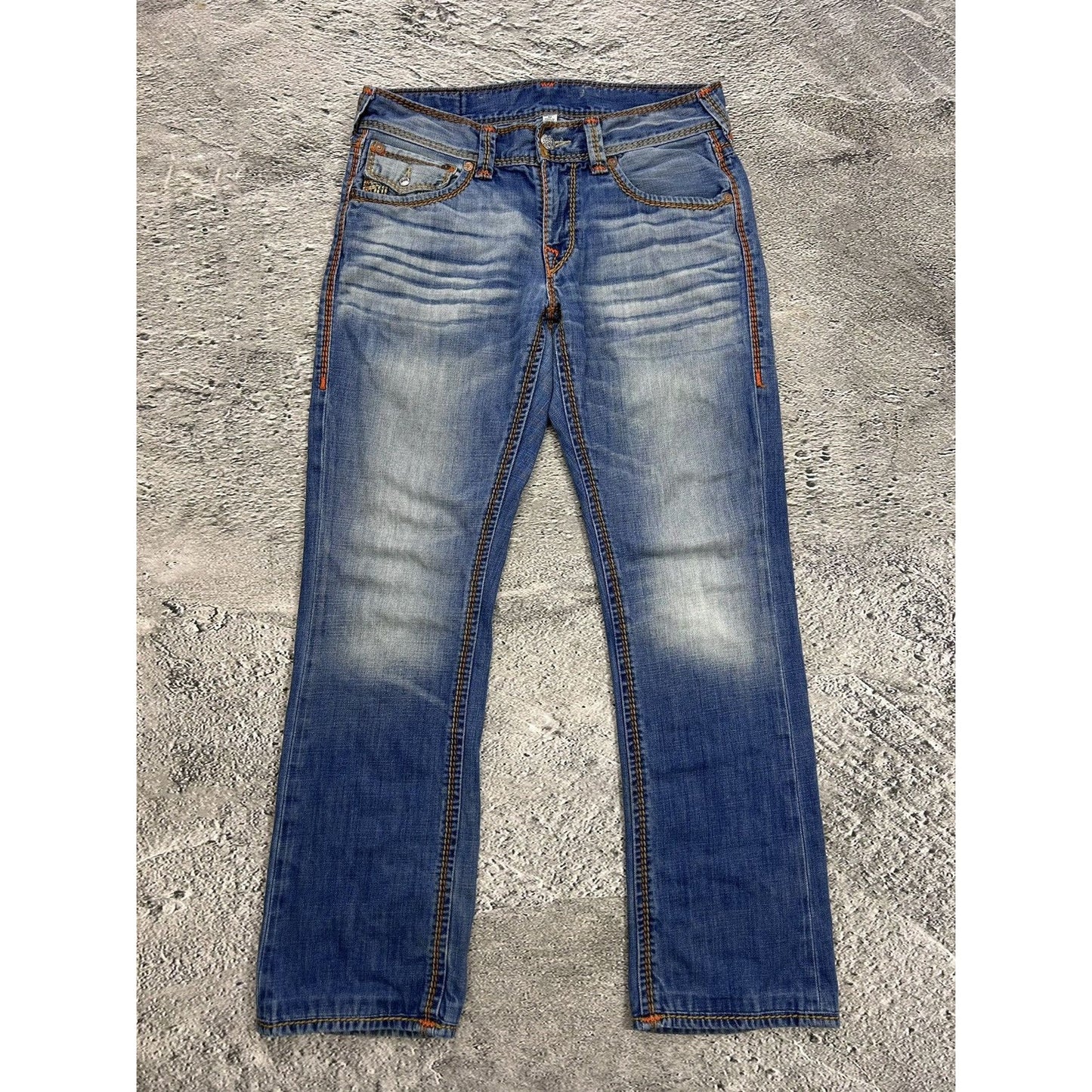 True Religion blue jeans thick stitching straight Y2K