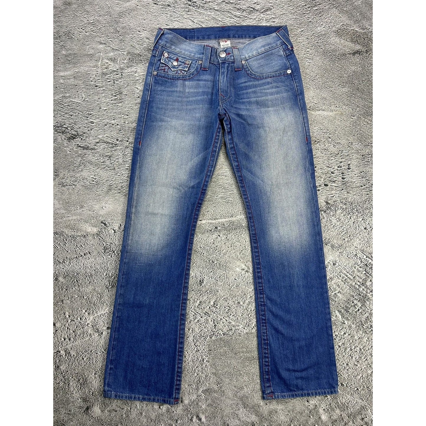 True Religion vintage blue jeans straight red logo Y2K