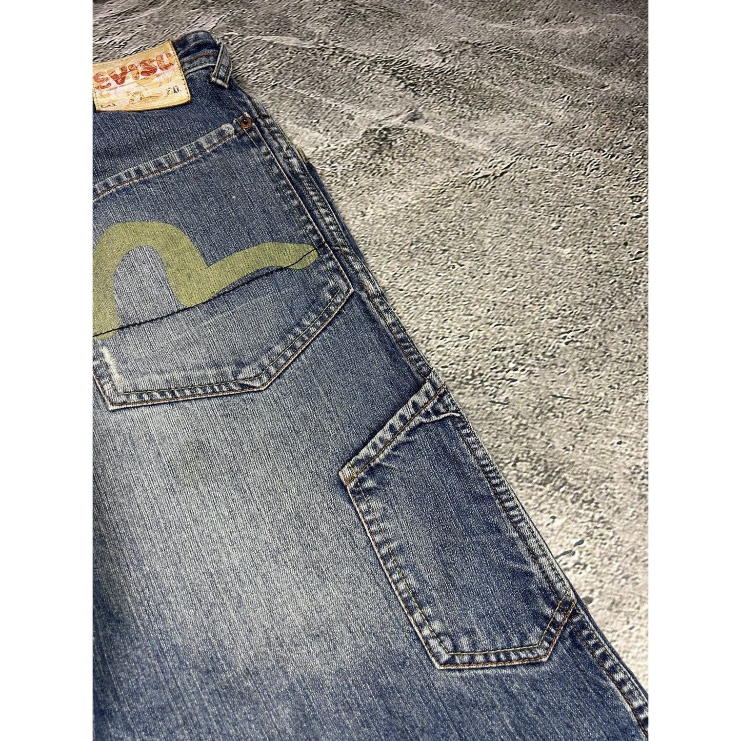 Evisu EU ED jeans vintage denim pants seagulls cargo blue