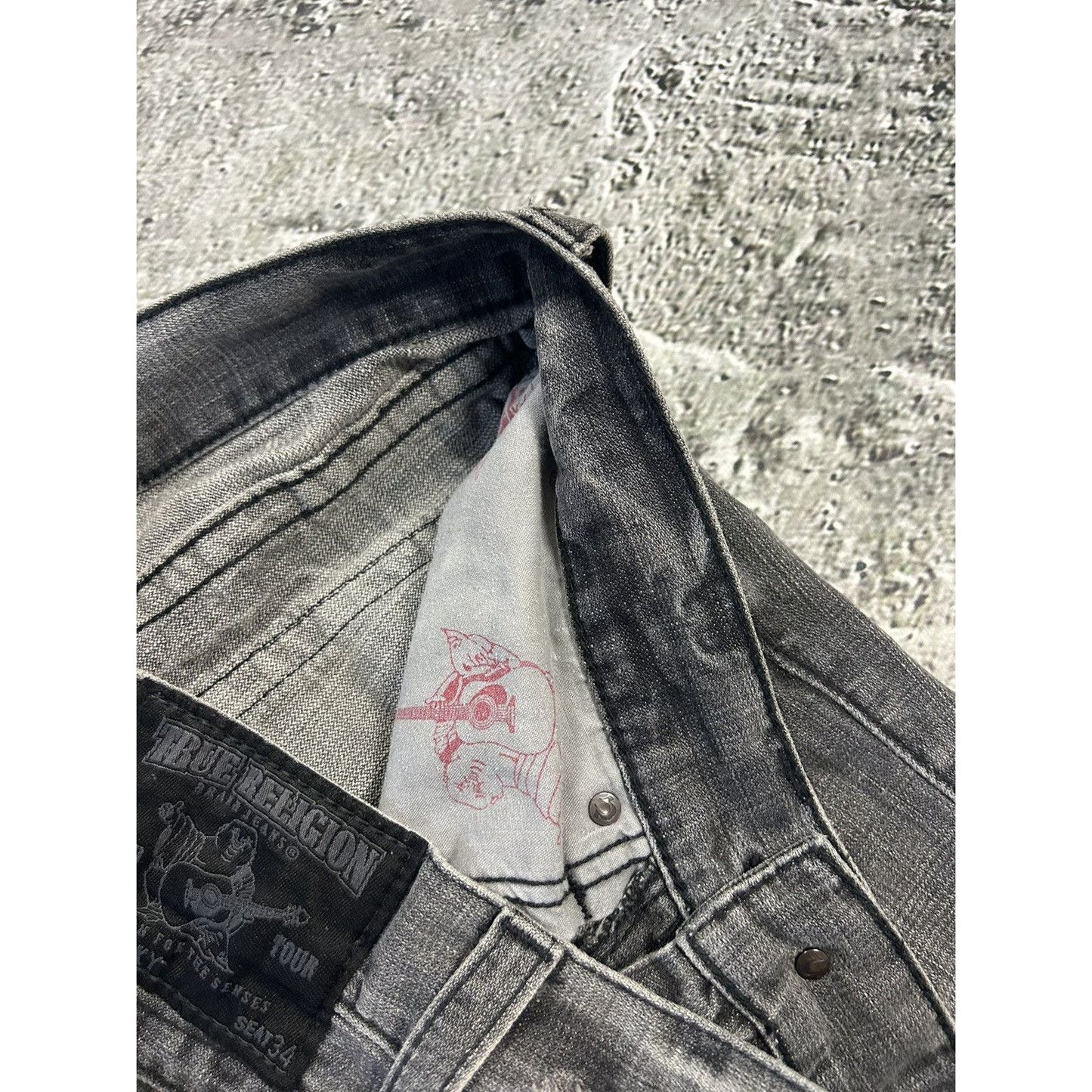 True Religion vintage grey jeans black logo Y2K
