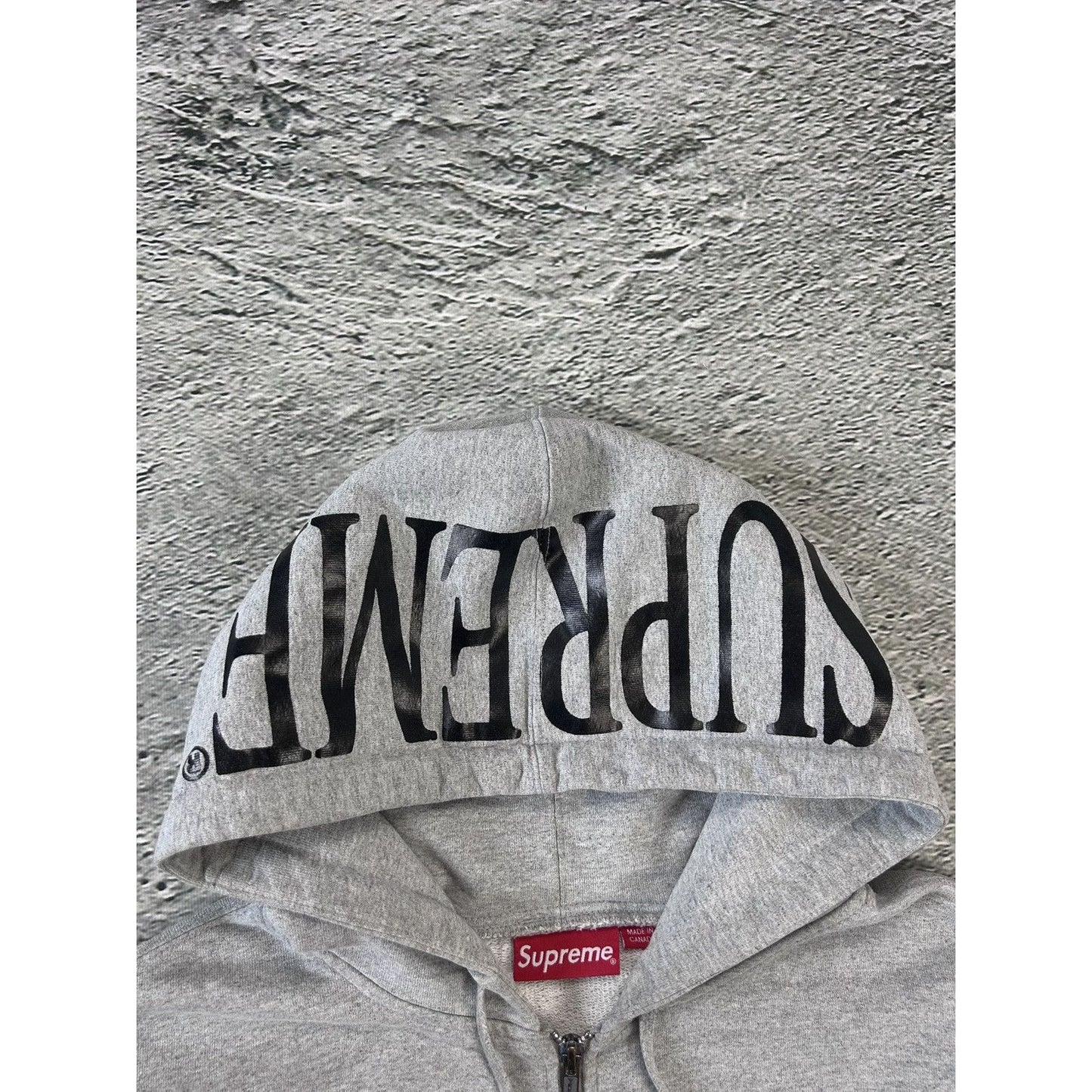 Supreme zip hoodie foil hood logo 2015 grey