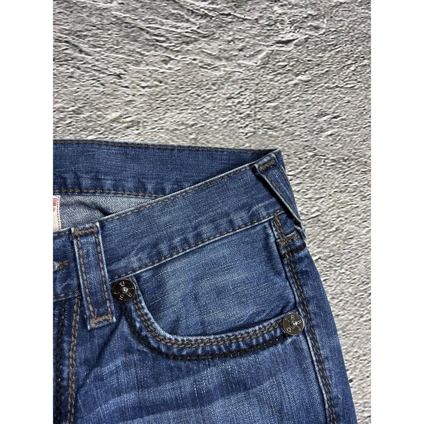 True Religion navy jeans black thick stitching Bobby