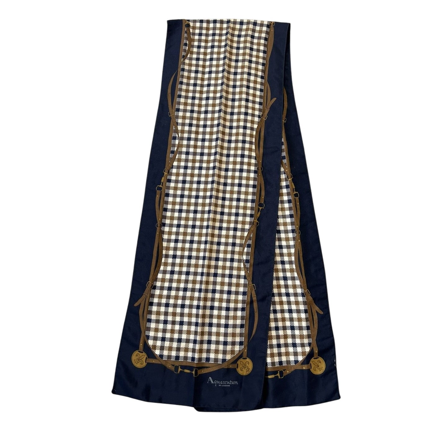Aquascutum vintage scarf nova check navy brown London