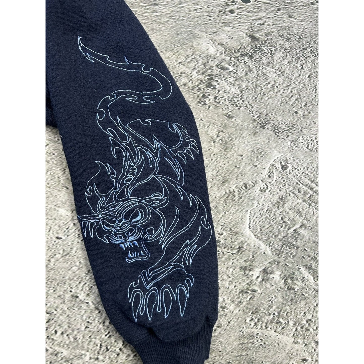 Y2K JNCO Hoodie embroidered Tribal Tiger Navy Blue