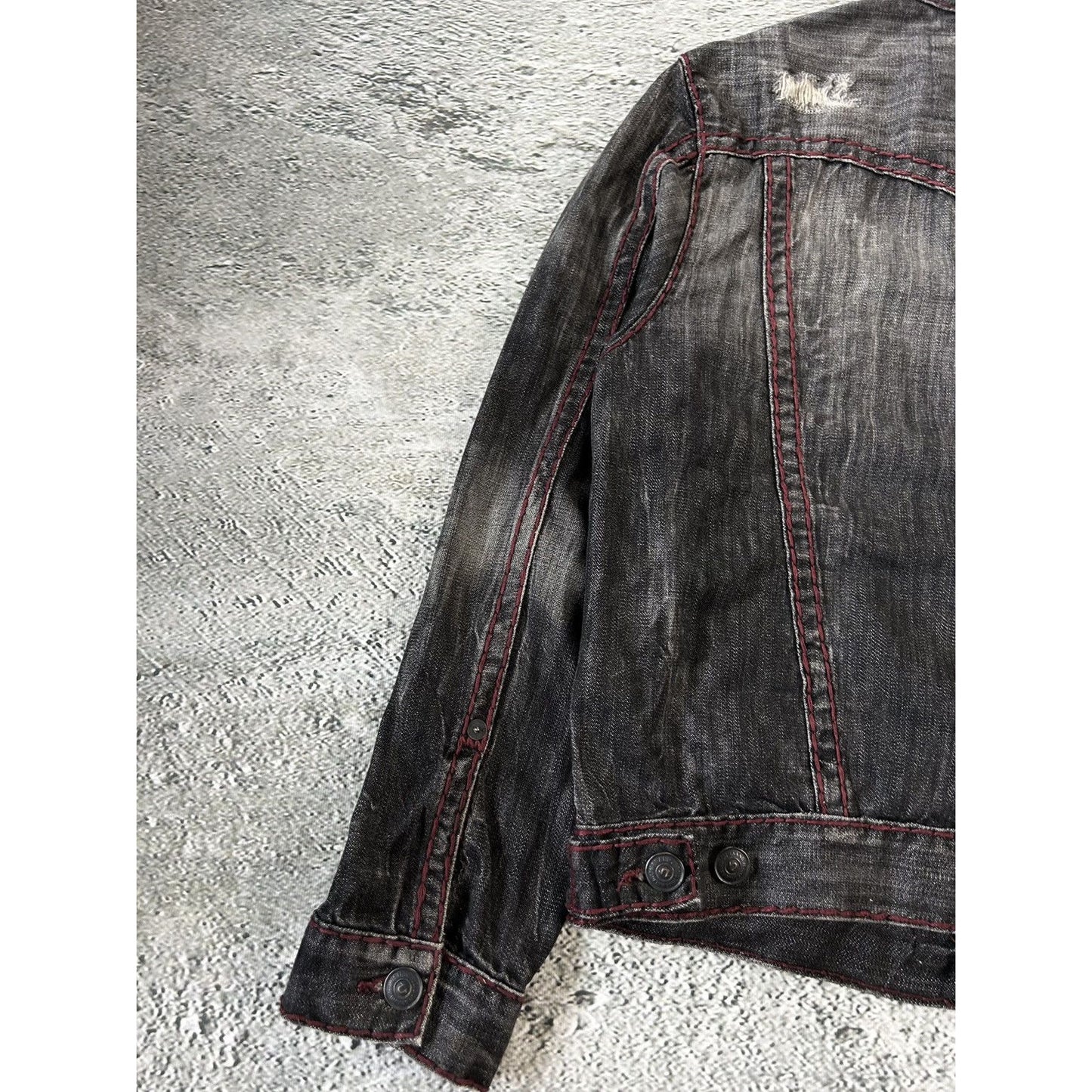 True Religion denim jacket black red contrast stitching Y2K
