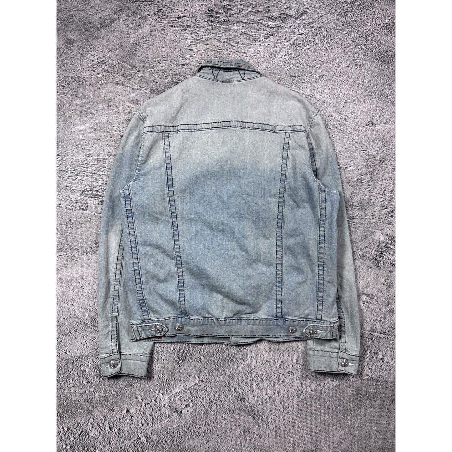 Rock Revival denim jacket blue white stitching vintage