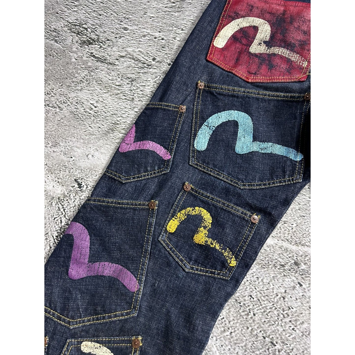 Evisu multipocket jeans multicolor vintage selvedge denim