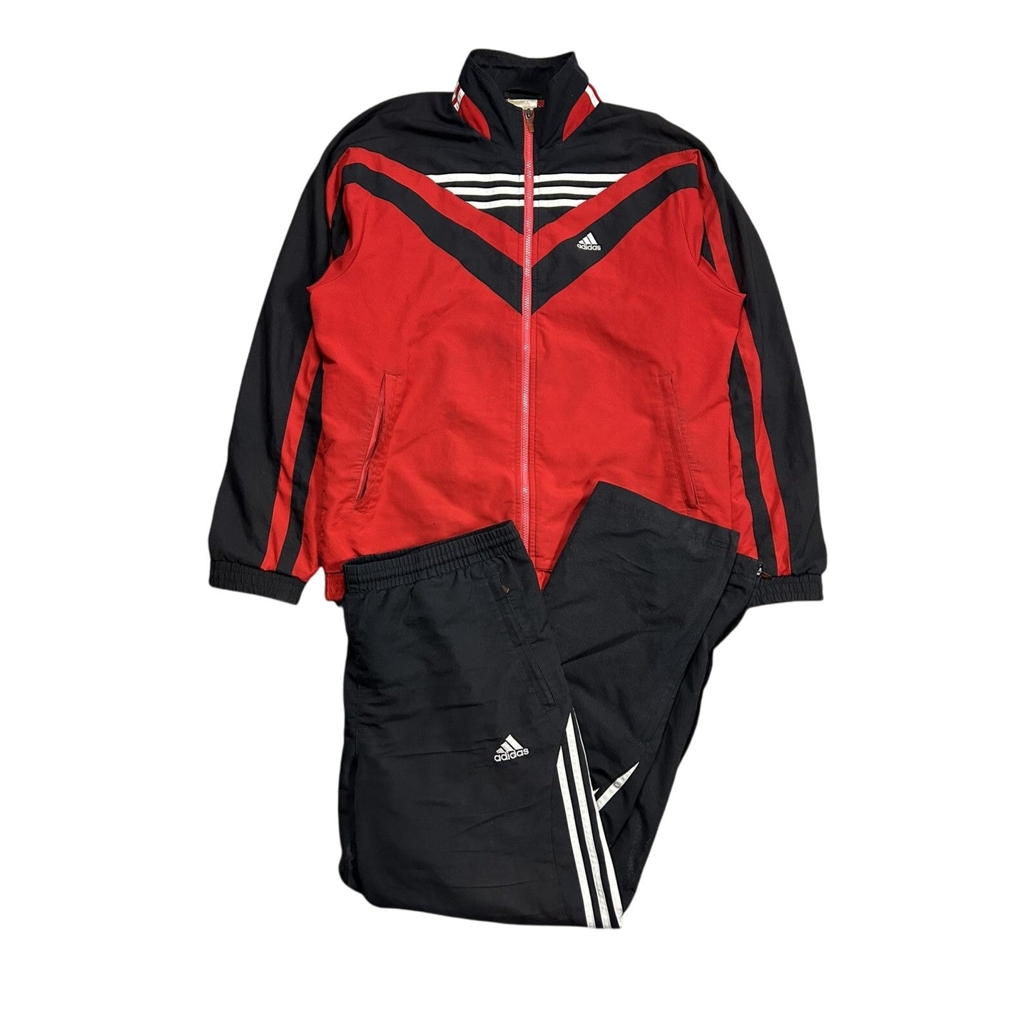 Adidas track suit vintage red black nylon track pants drill