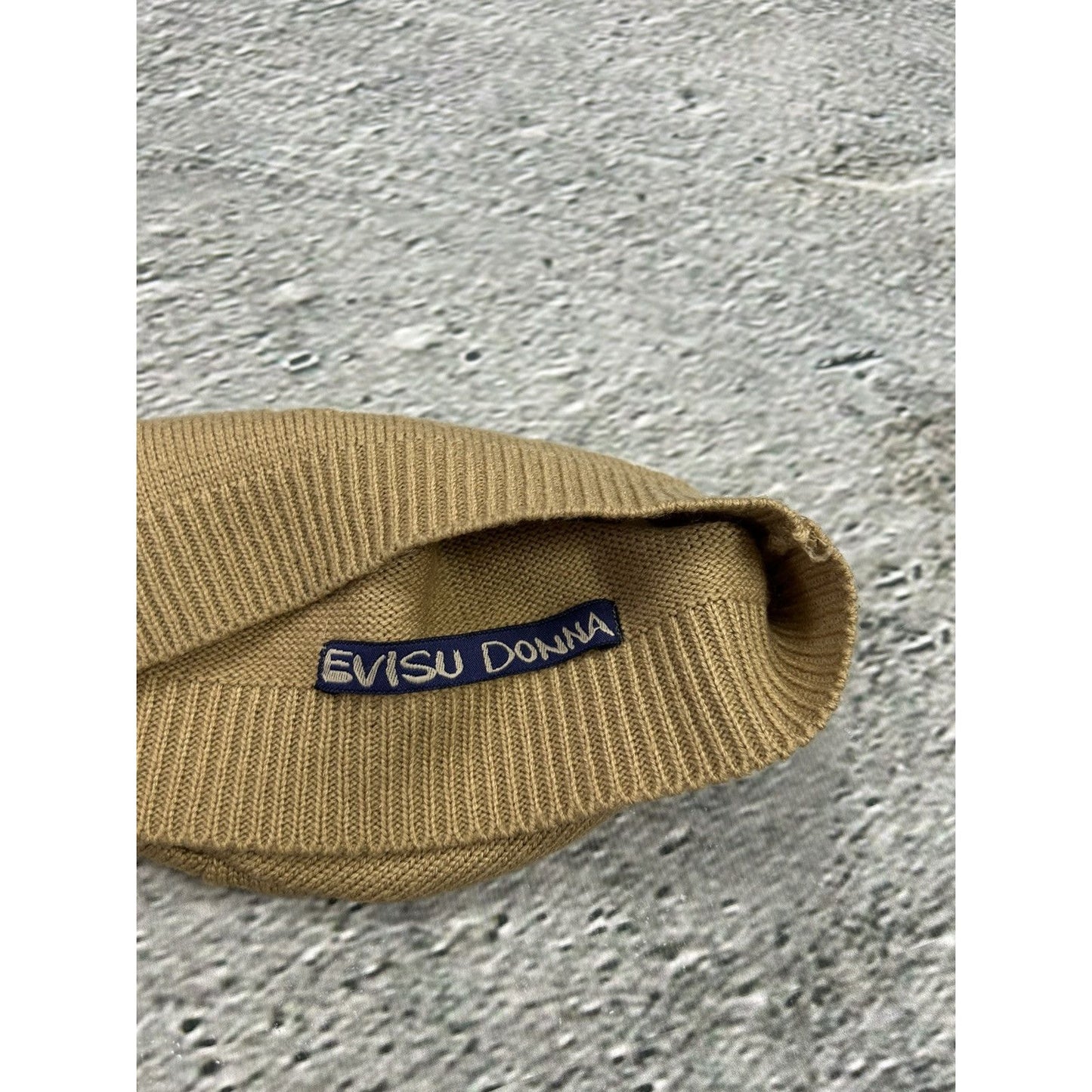 Evisu Donna beanie Y2K seagull big Logo beige white