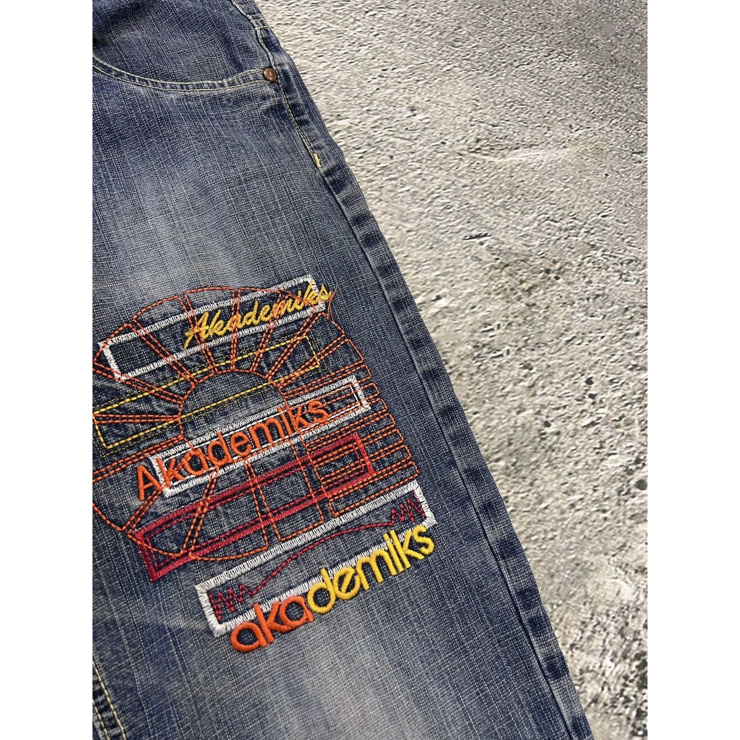 Akademiks Jeans vintage crazy embroidery Y2K blue