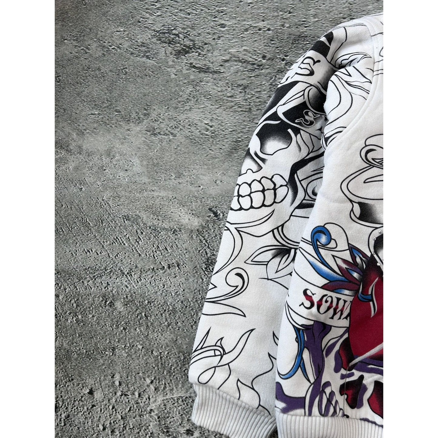 Really Point Y2K vintage zip hoodie white fur Ed Hardy