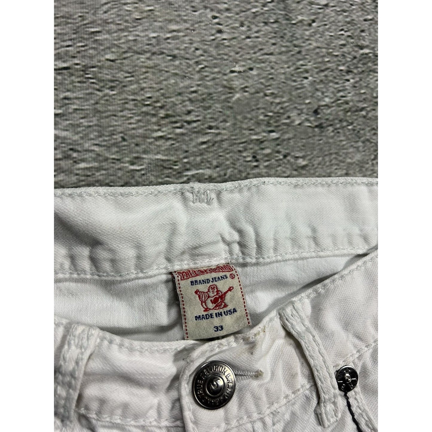 True Religion vintage white jeans denim black stitching Y2K
