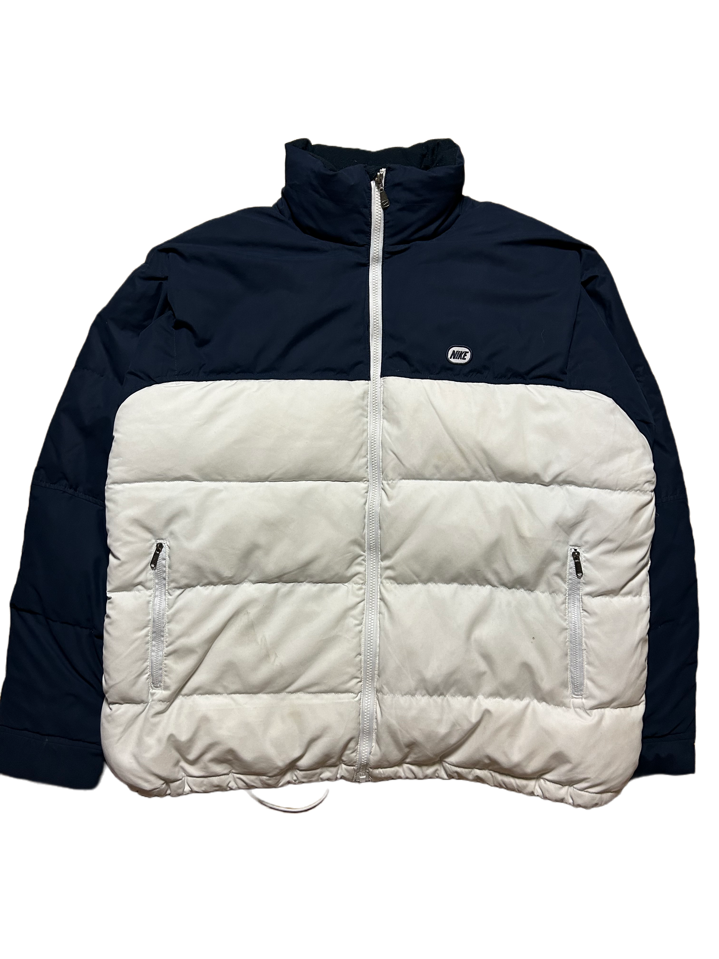 Nike vintage small logo puffer jacket white/navy 2000