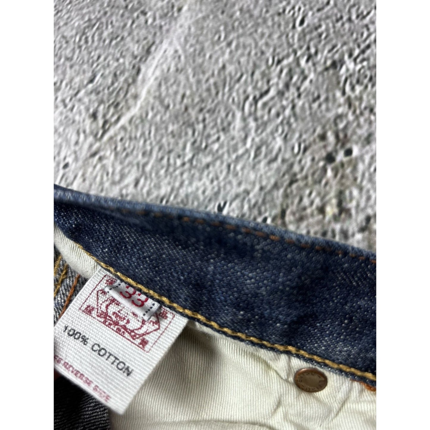 Evisu jeans vintage selvedge dark navy yellow seagulls