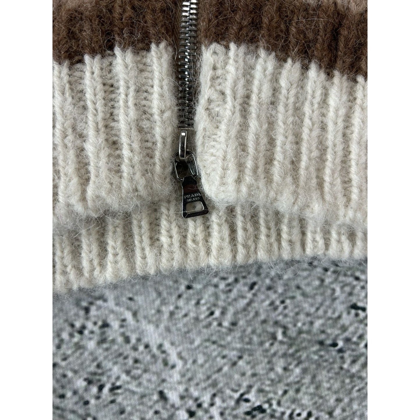 Prada Alpaca wool sweater zip turtleneck cardigan brown