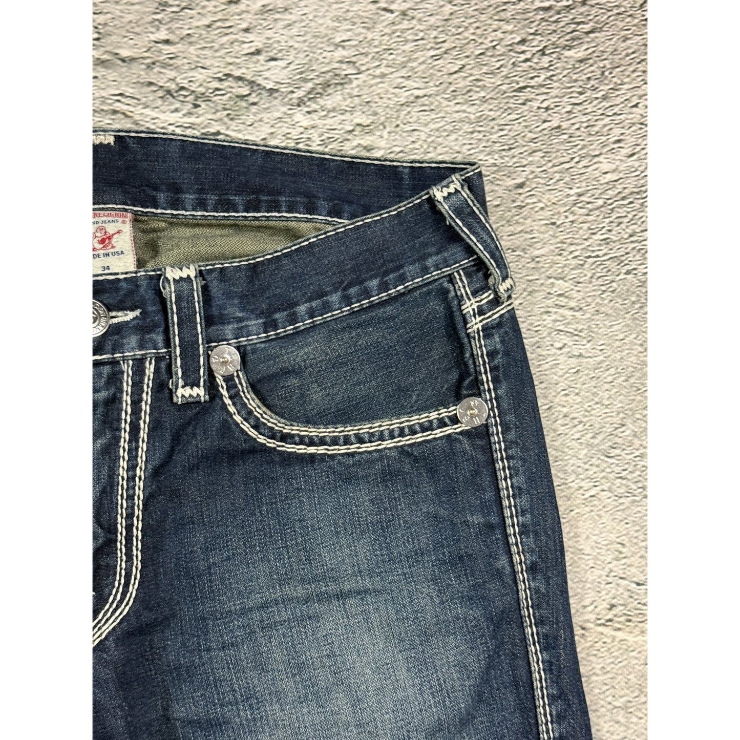True Religion navy blue jeans white thick stitching Y2K Bobby