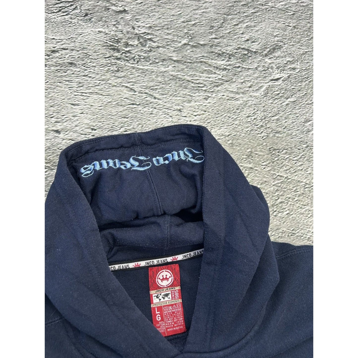 Y2K JNCO Hoodie embroidered Tribal Tiger Navy Blue