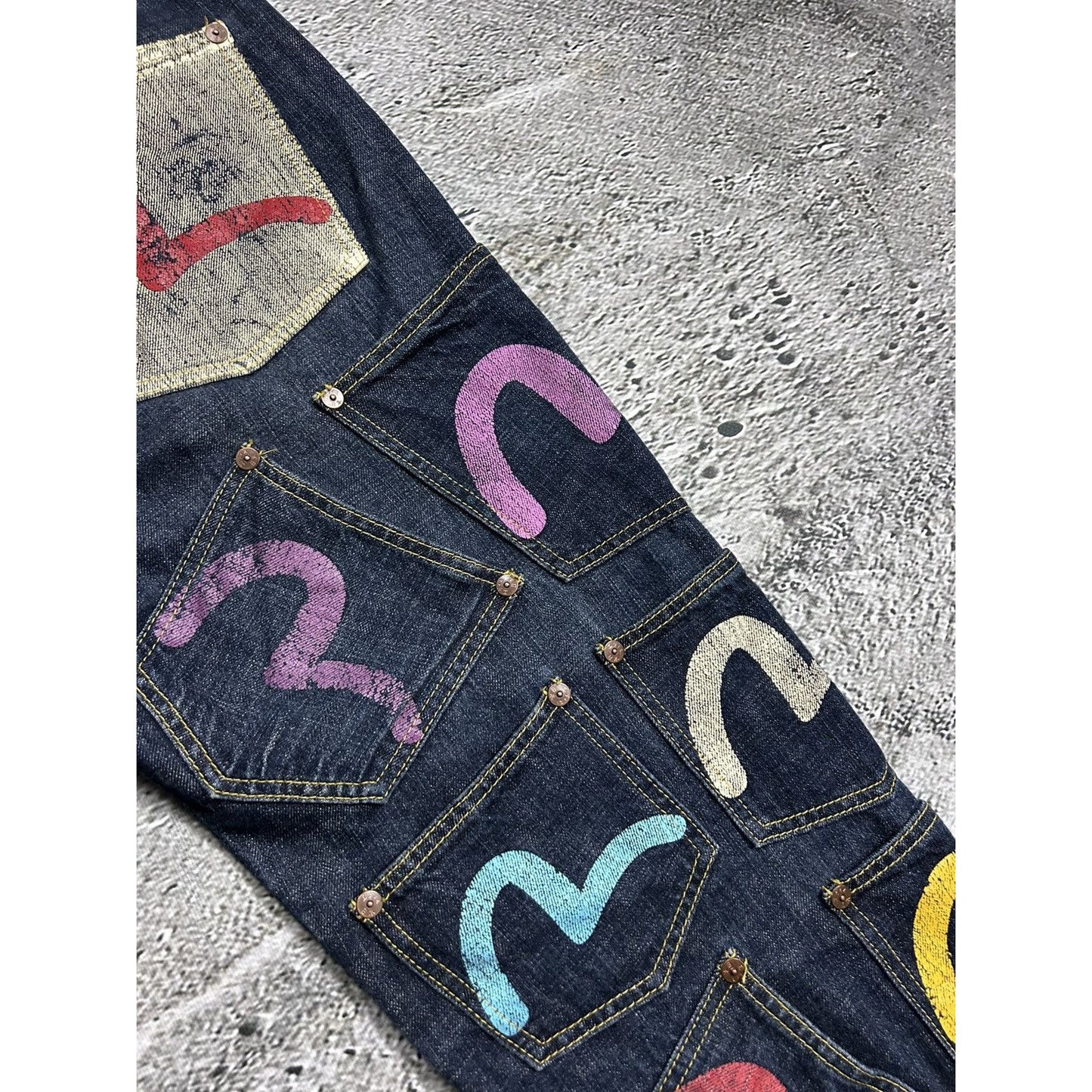 Evisu multipocket jeans multicolor vintage selvedge denim