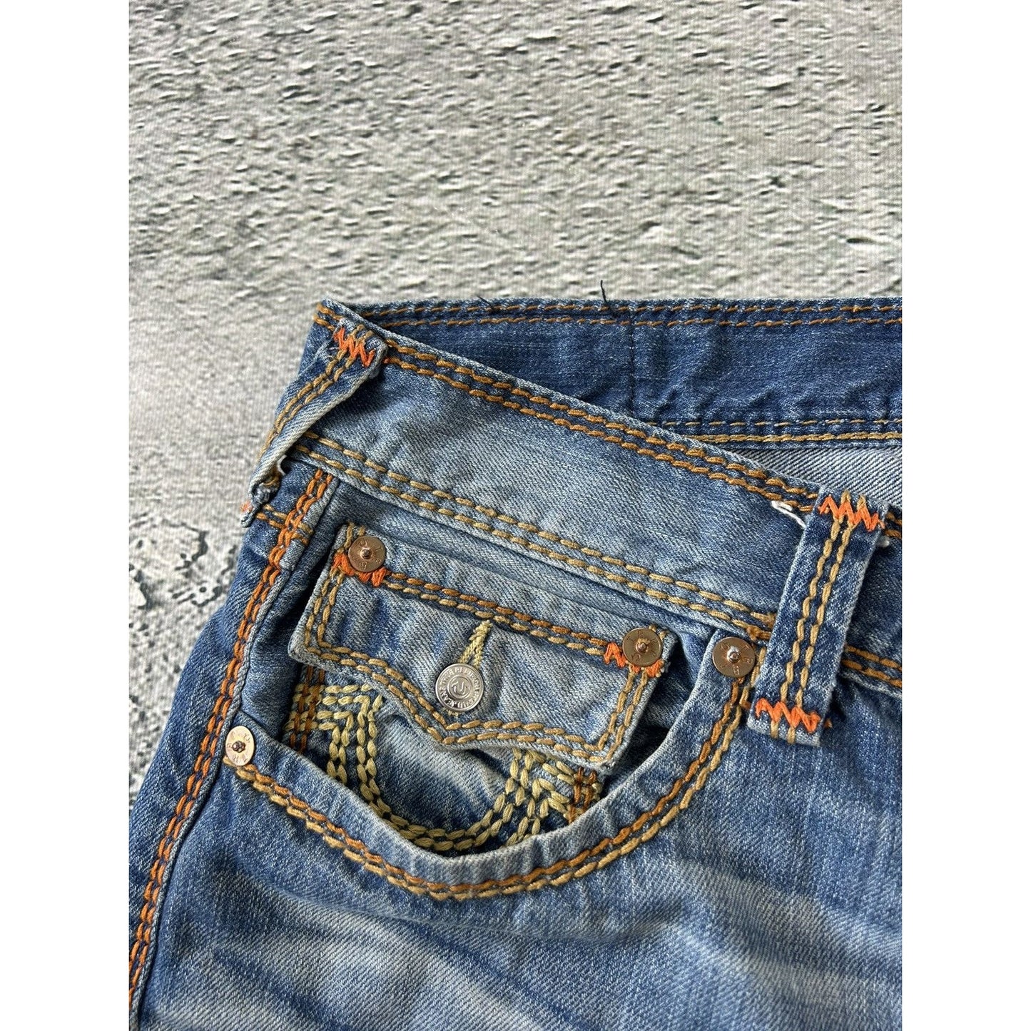 True Religion blue jeans thick stitching straight Y2K