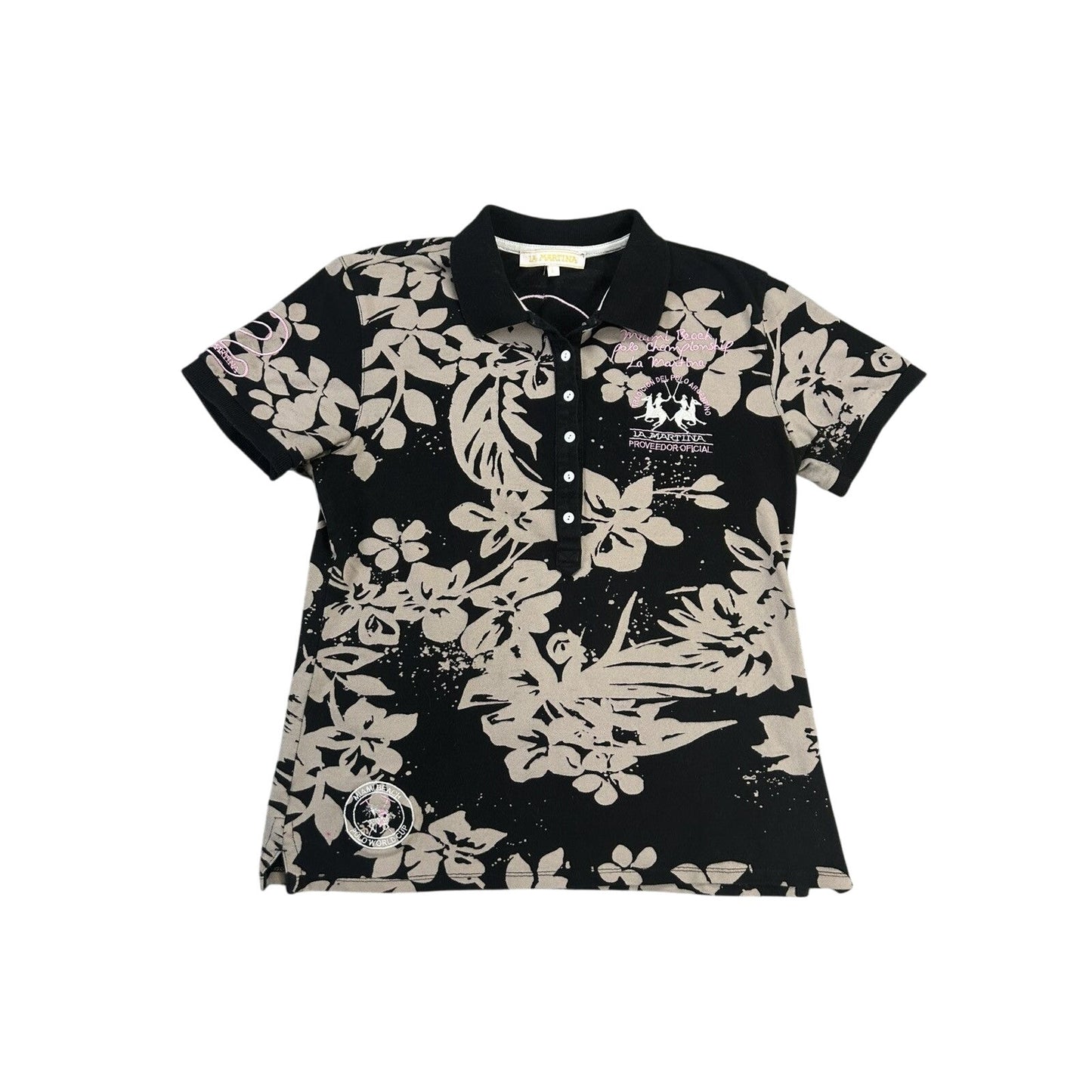 La Martina Polo T-shirt black floral big pony