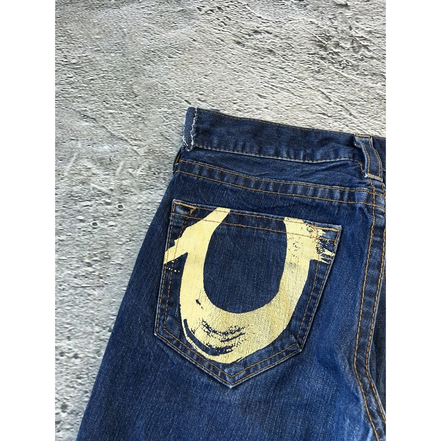 True Religion jeans big logo painted blue Y2K