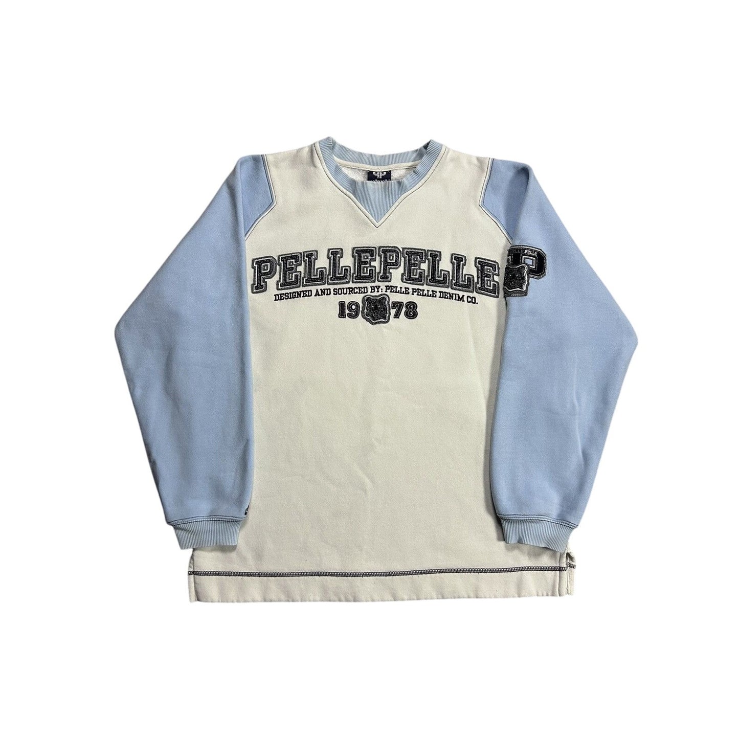 Pelle Pelle sweatshirt big logo 90s beige blue crewneck