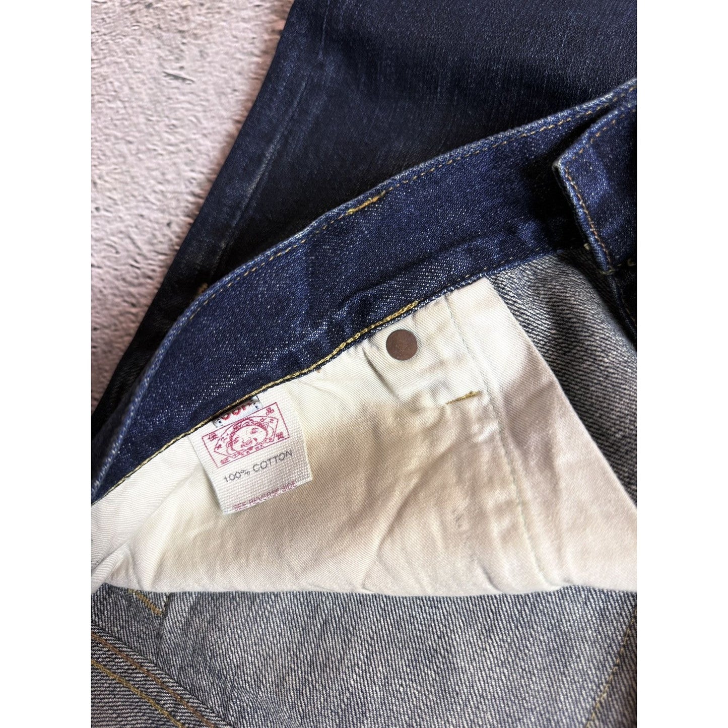 Evisu Genes jeans vintage raw denim blue painted seagull Y2K
