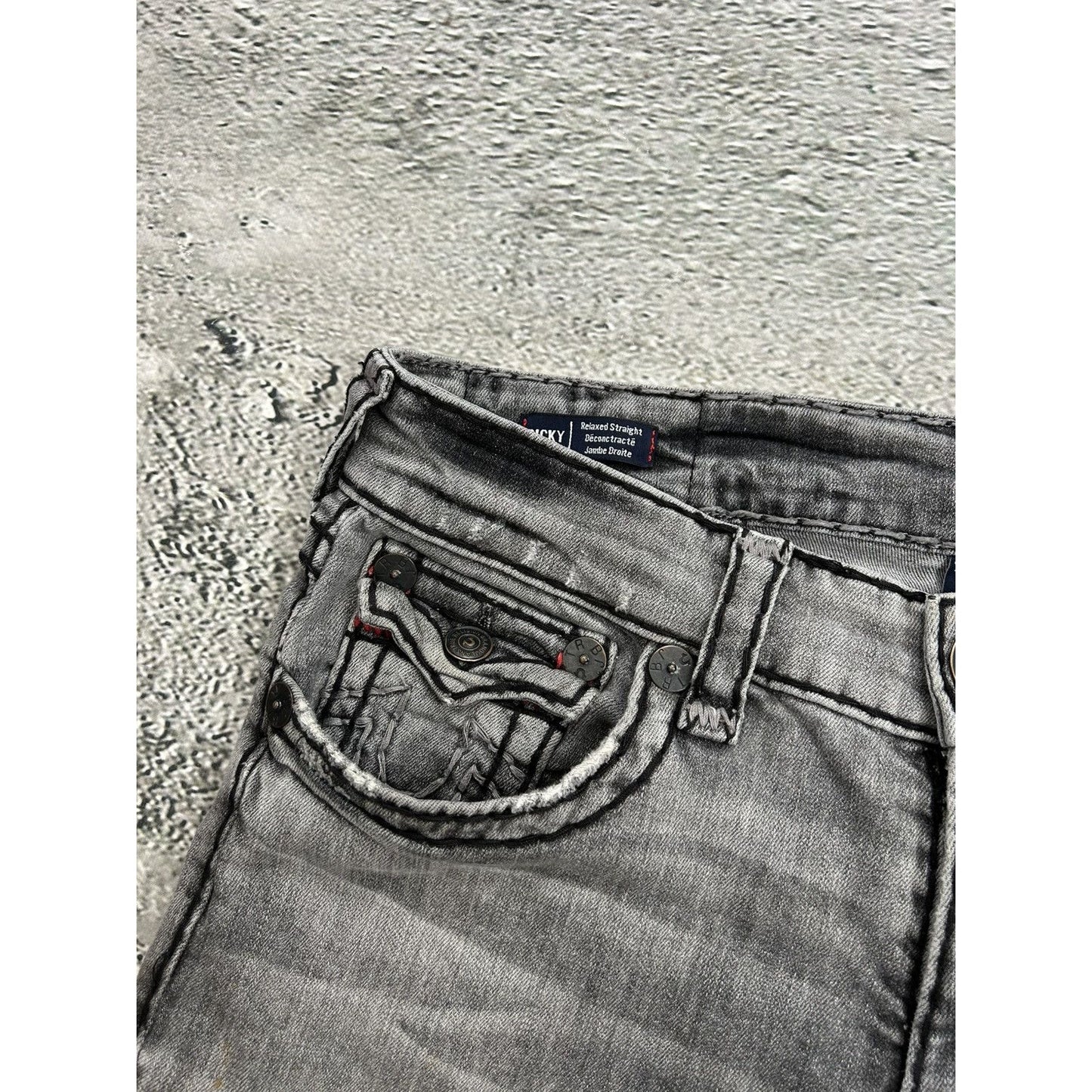 True Religion jeans grey black stitching Ricky Y2K