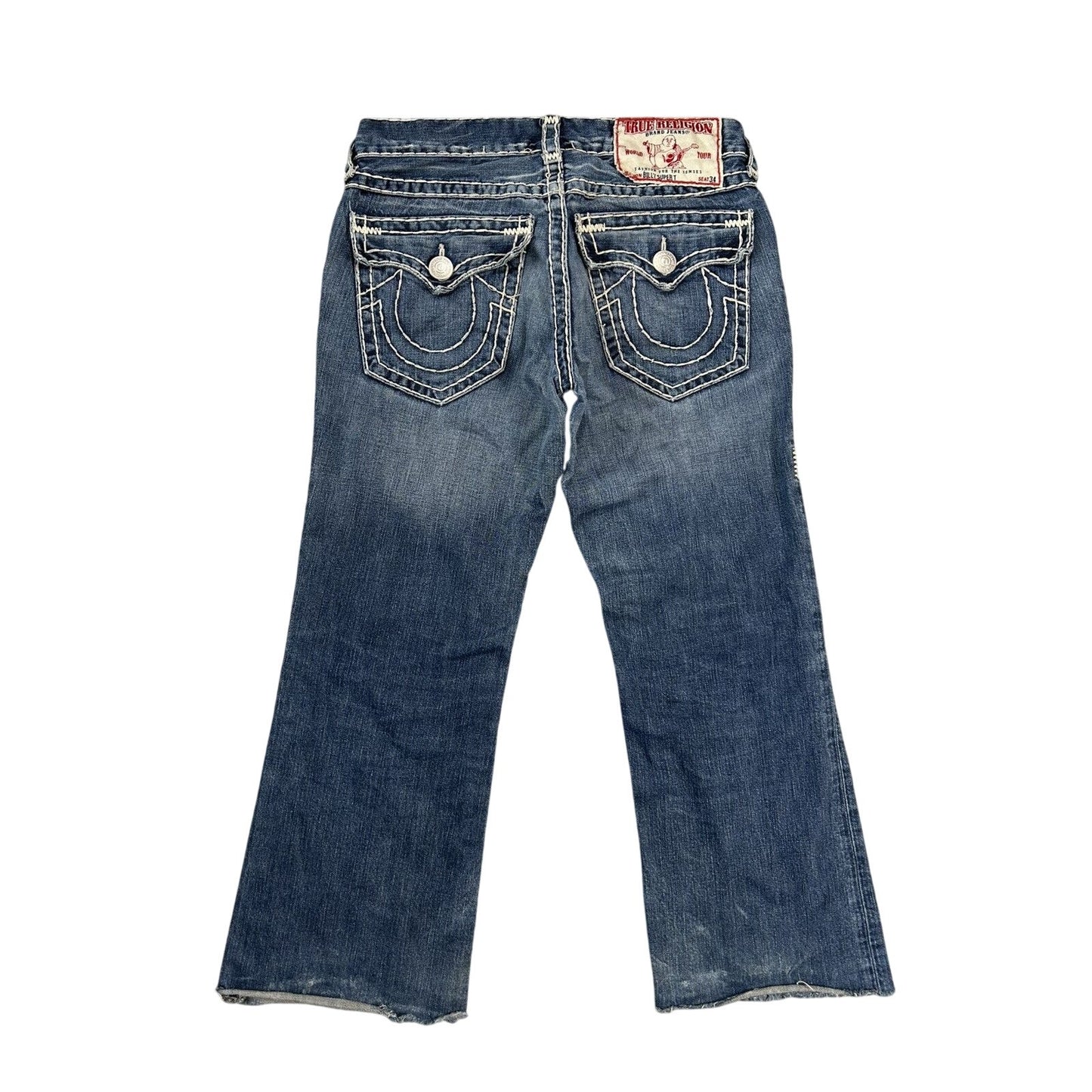 True Religion blue jeans white thick stitching Billy Super T