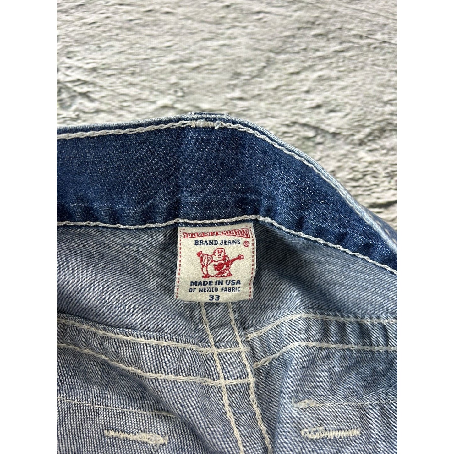 True Religion blue jeans white thick stitching straight Y2K