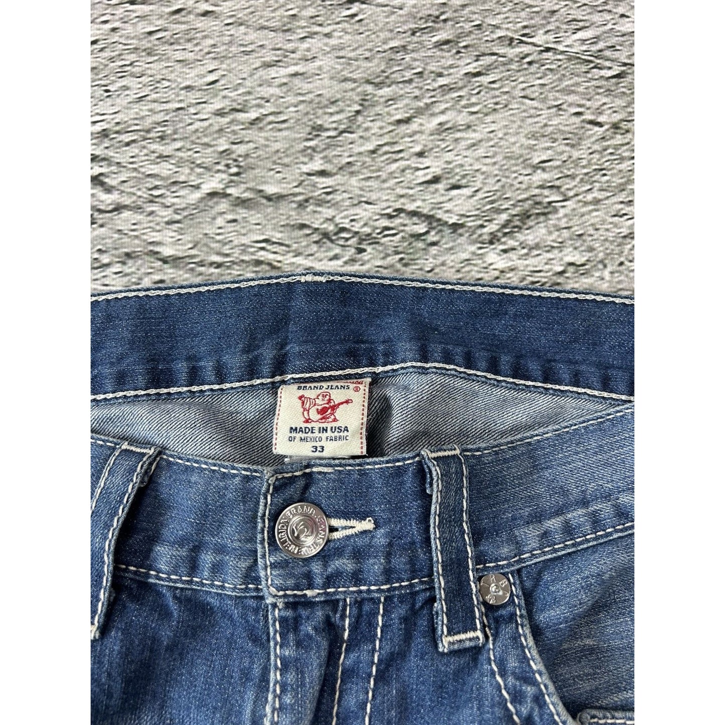True Religion blue jeans white thick stitching straight Y2K