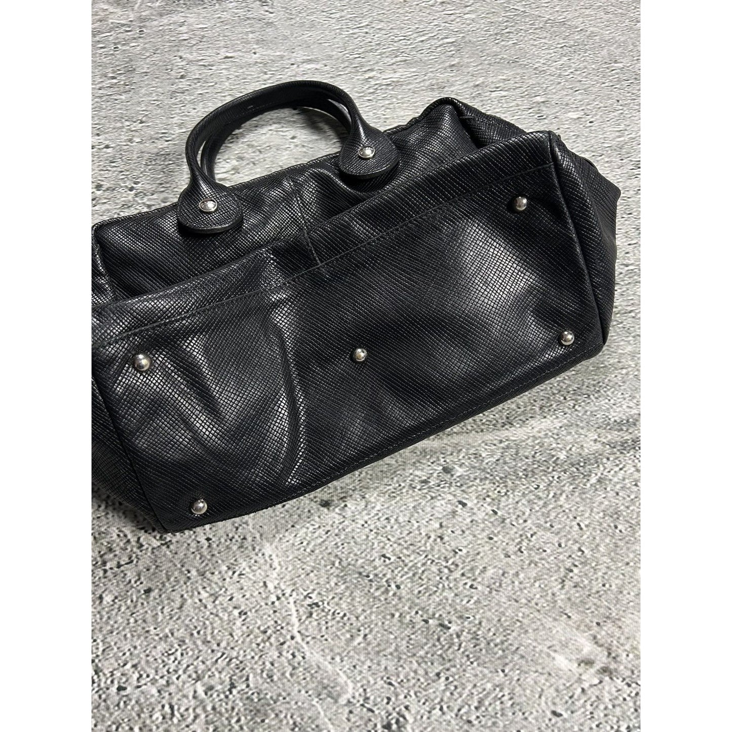 Longchamp handle bag black real leather Y2K