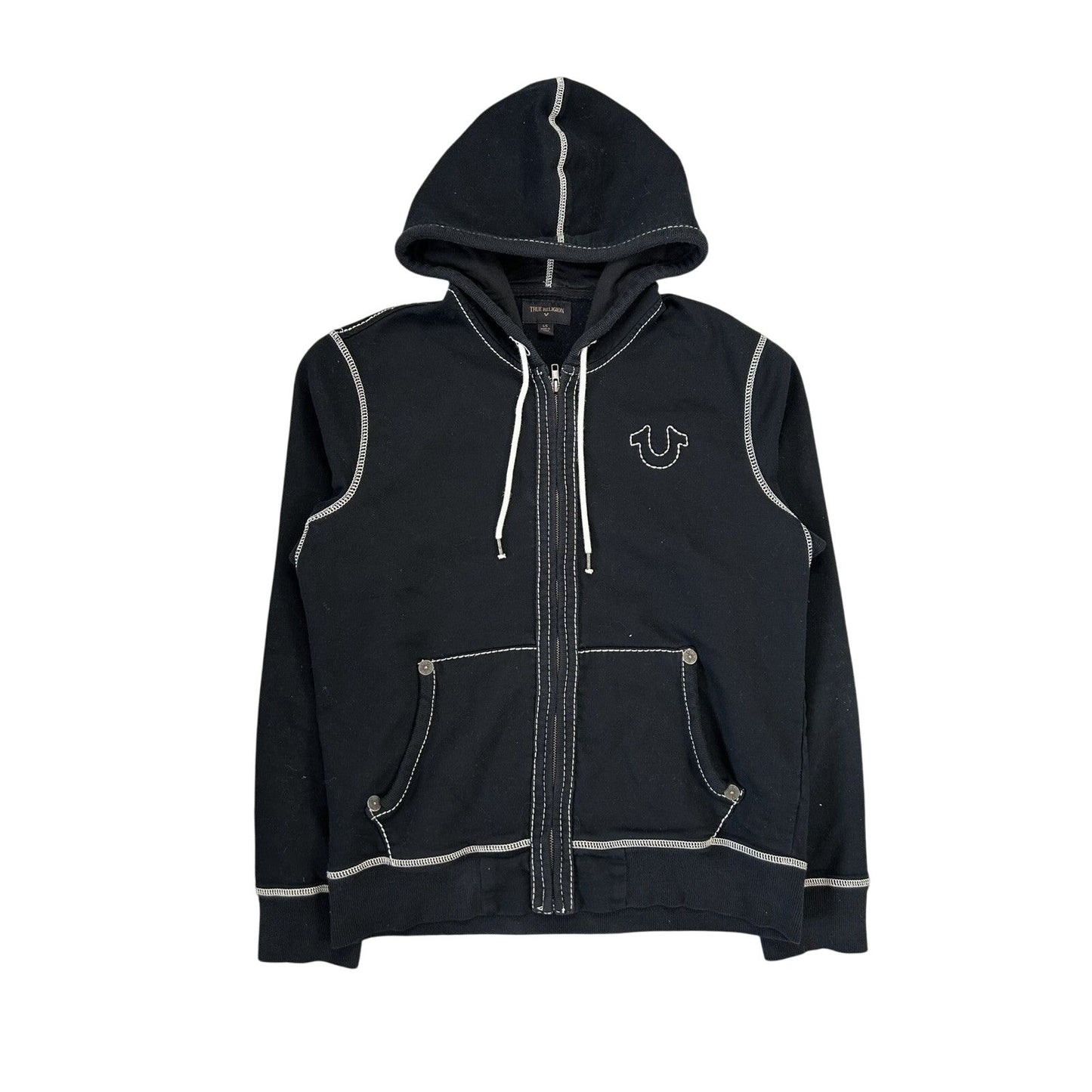 True Religion vintage black zip hoodie white big logo