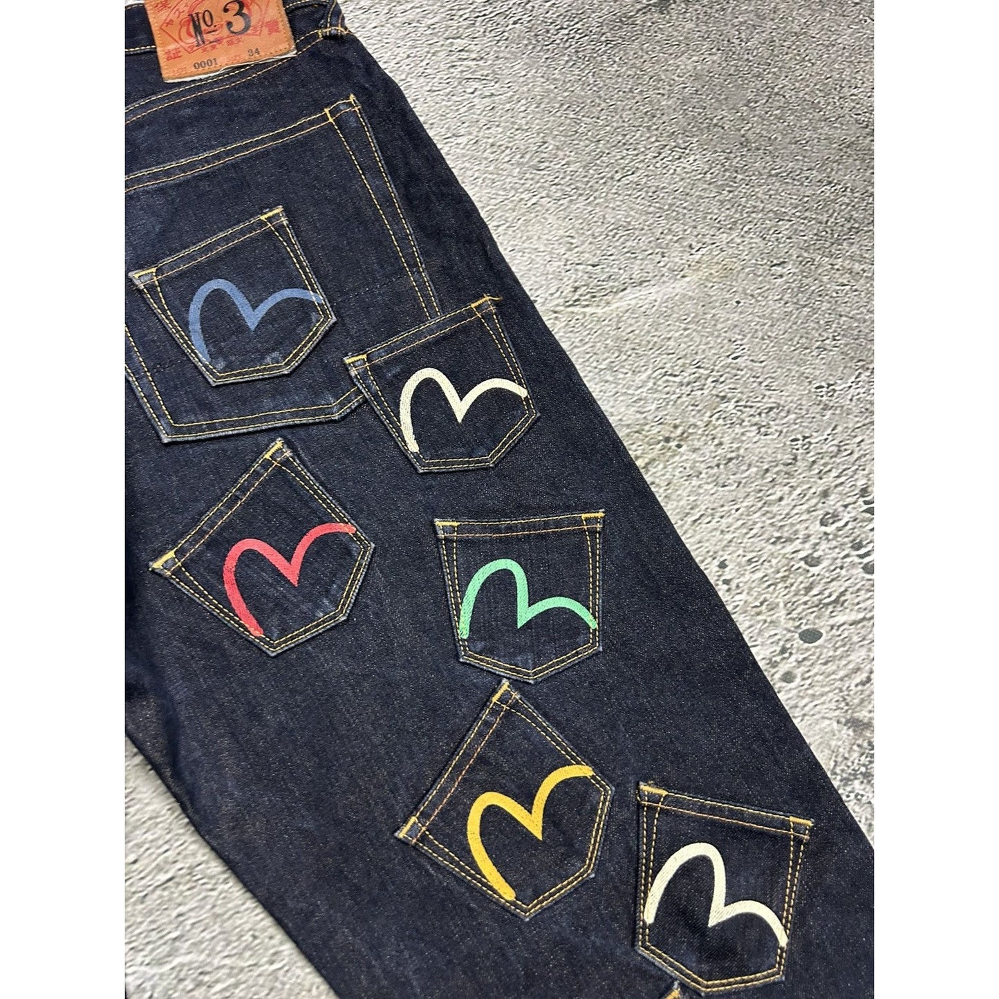 Evisu multipocket jeans multicolor vintage selvedge denim