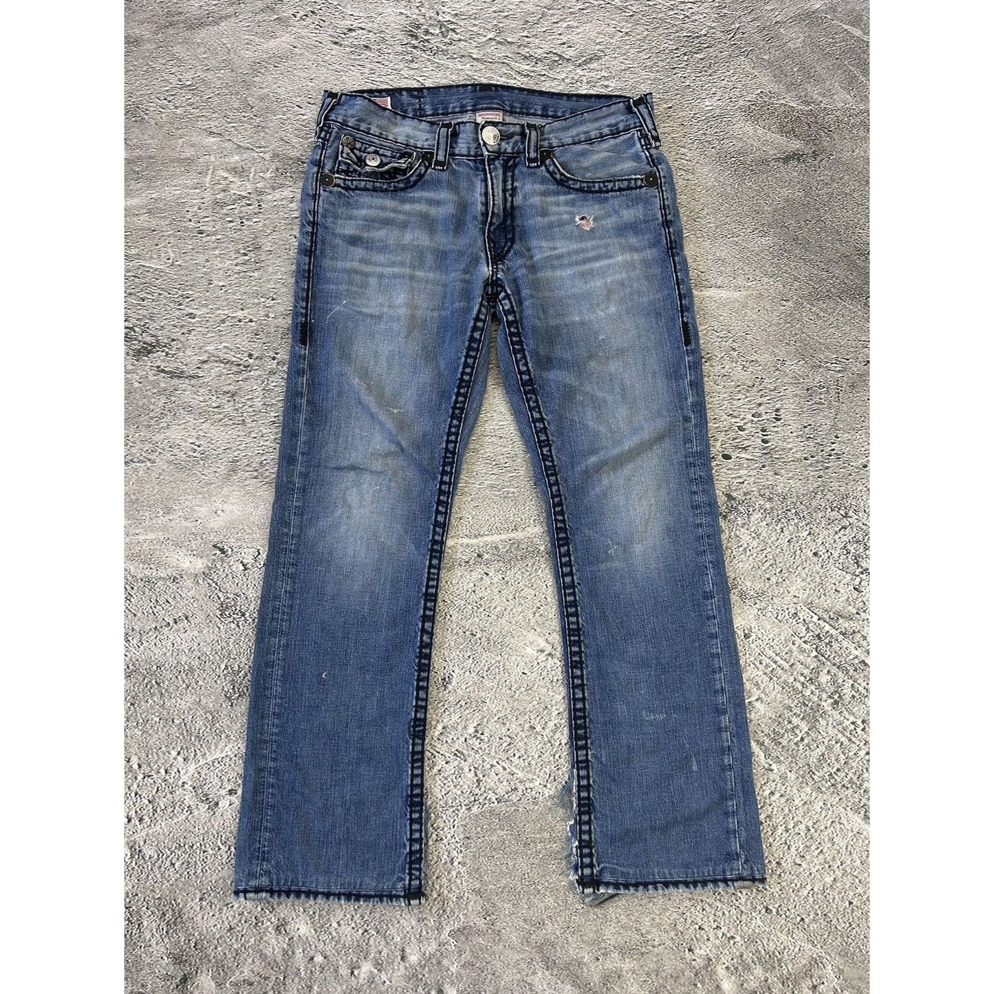True Religion jeans blue black stitching Ricky Y2K