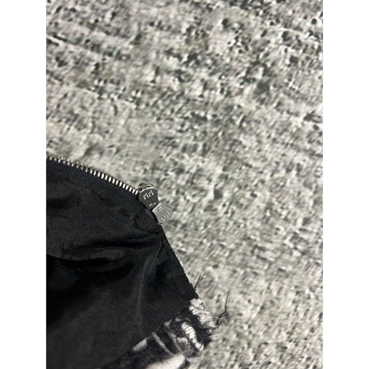 Chanel vintage coat tweed black white furry 2010