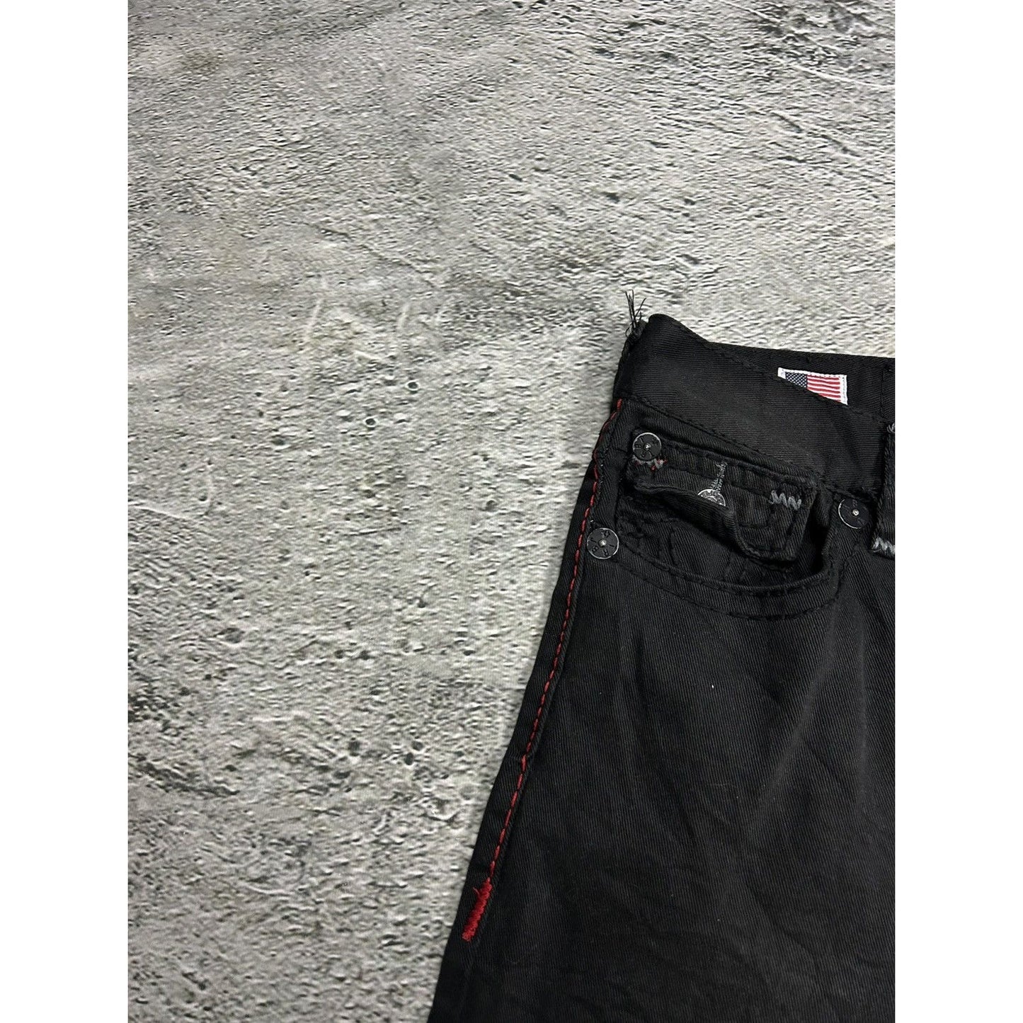 True Religion vintage black jeans Ricky red thick stitching