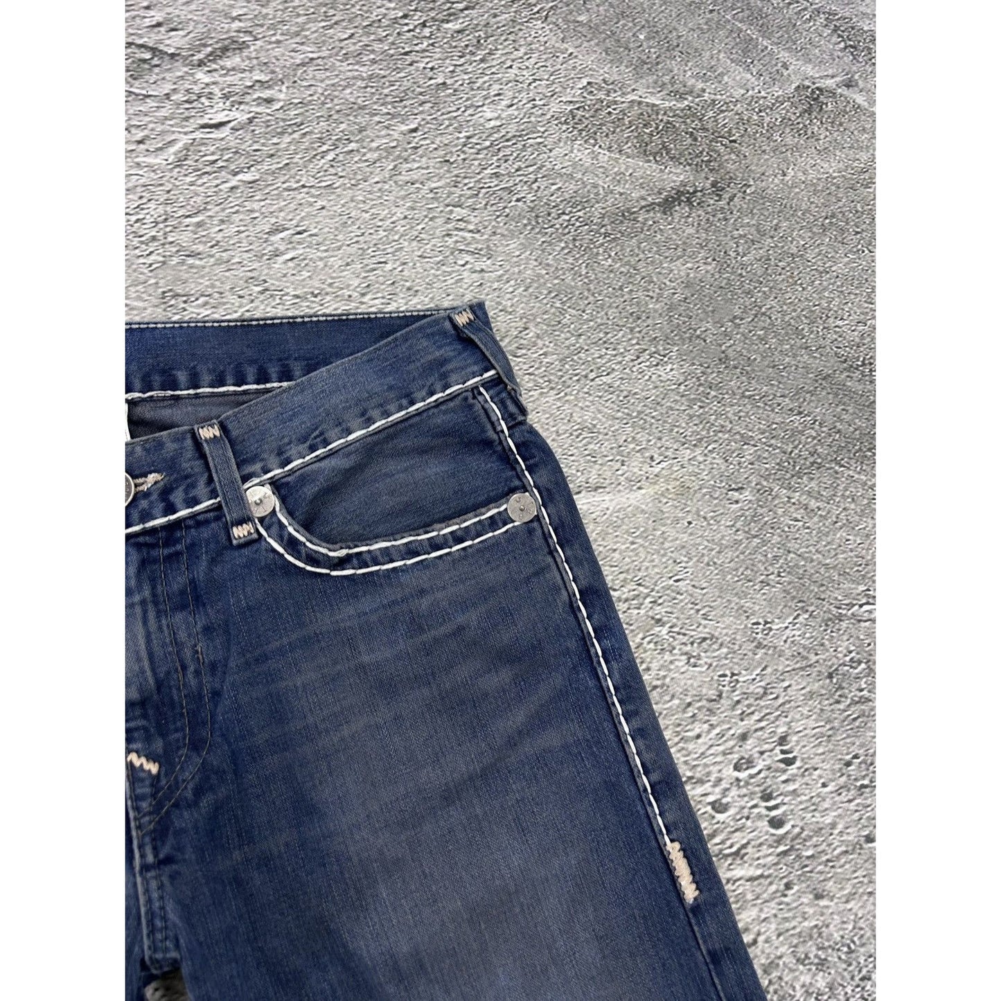 True Religion vintage navy blue jeans Ricky thick stitching