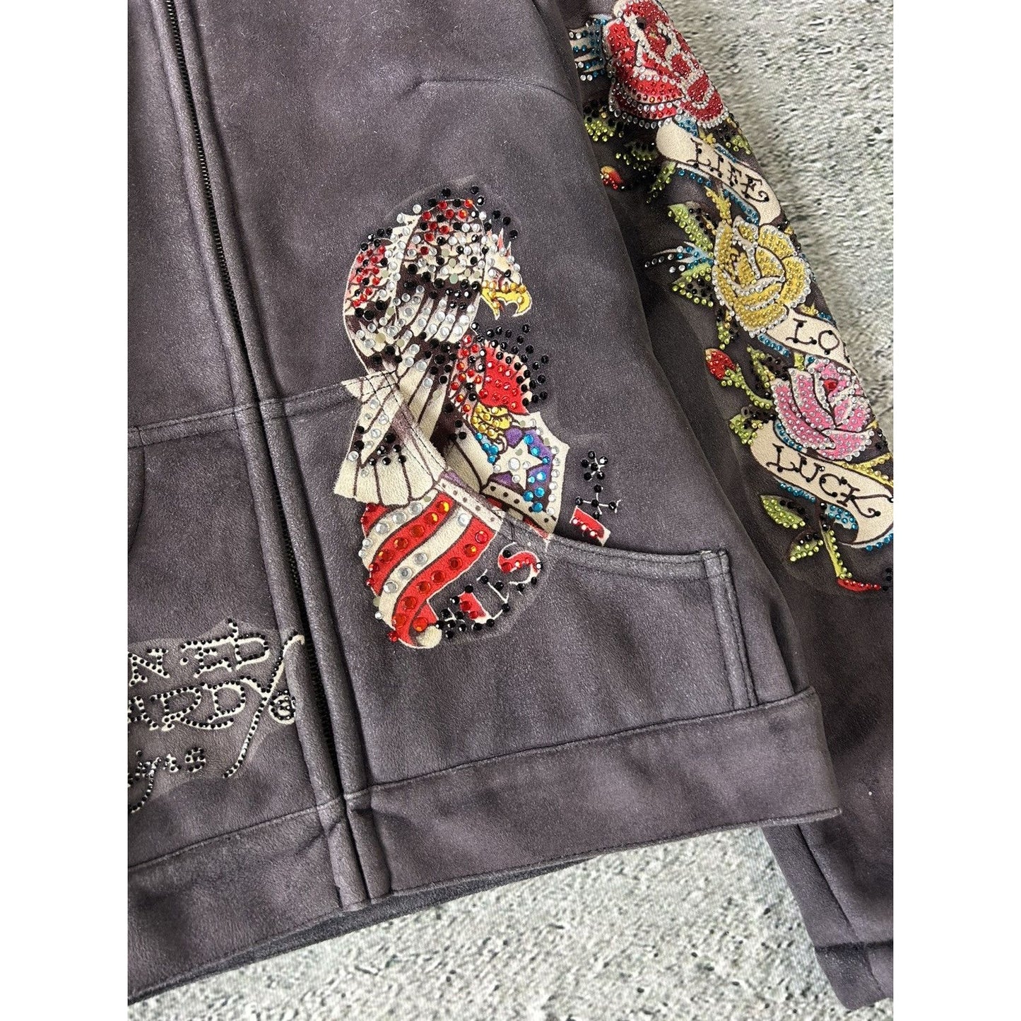 Ed Hardy Christian Audigier vintage zip hoodie black teddy